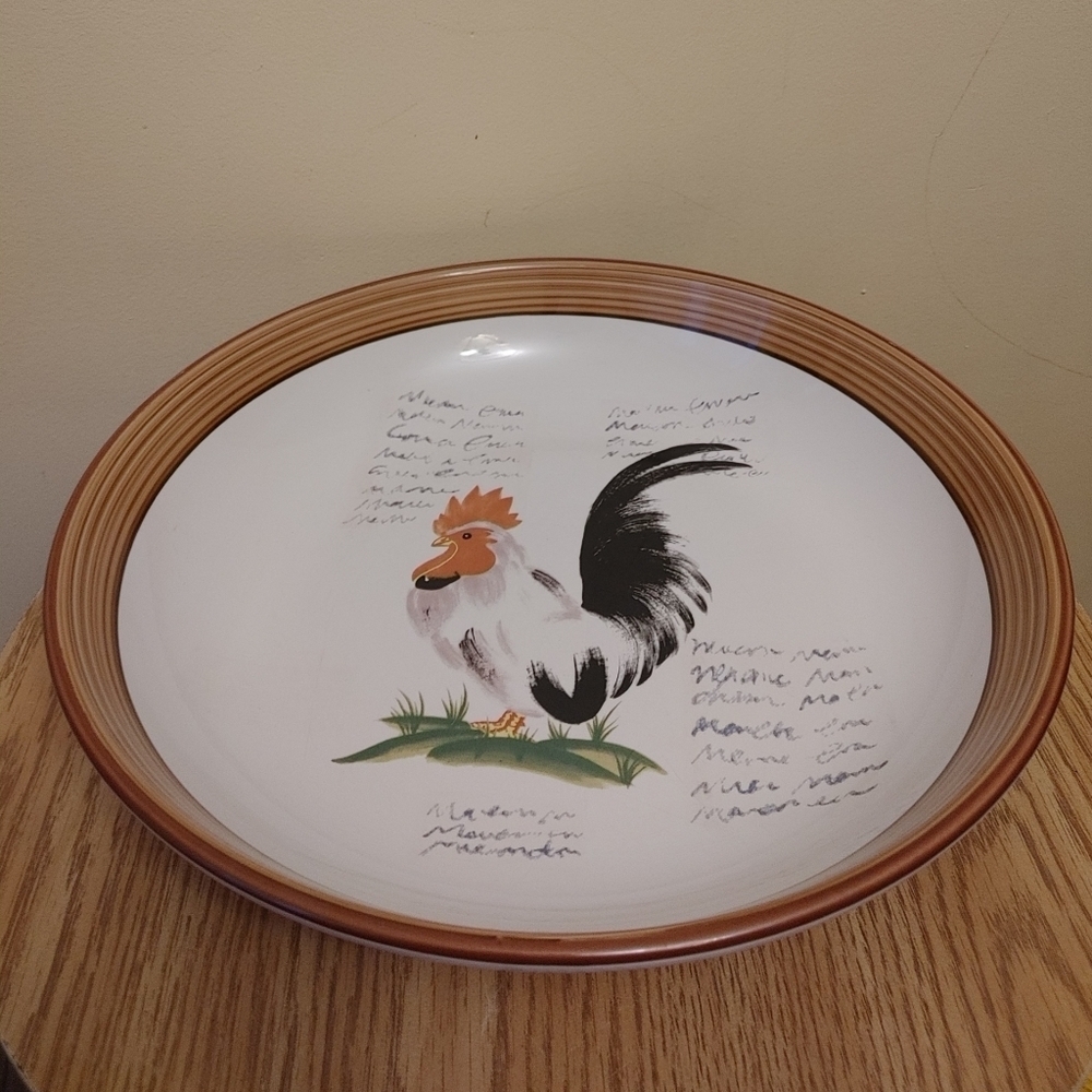 Pasta Serving Bowl Rooster Center Brown Band or Center Table‎ Bowl 13"